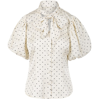 Blouse with ribbon collar
